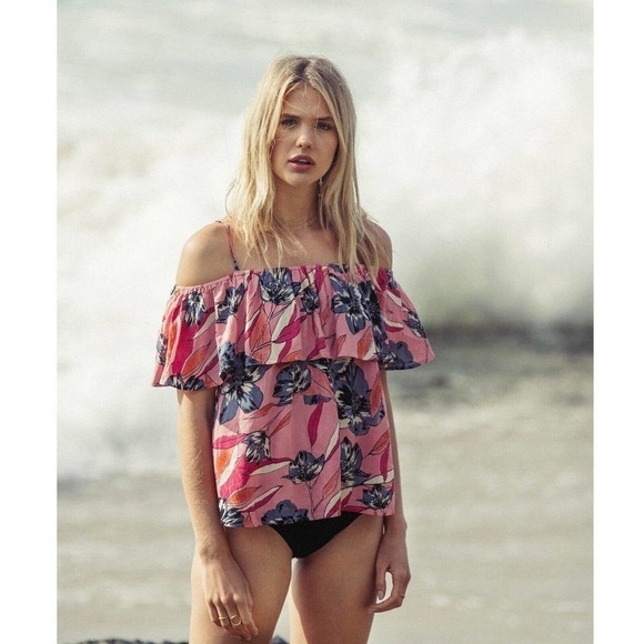 Billabong Summer Sunsets Floral Print Off the Shoulder Top Women's Small - Picture 1 of 11